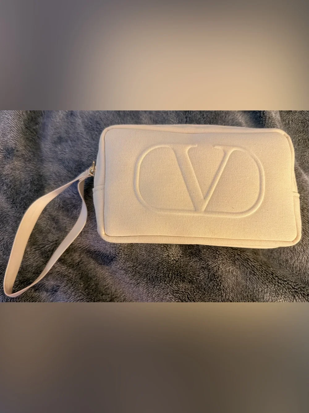 Valentino Cream Wristlet Clutch with Embossed Logo (New Without Tags)